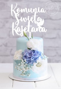 Topper Komunia Święta + dowolne imię gołębica