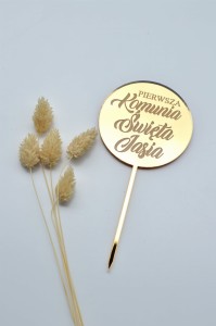 TOPPER PIERWSZA KOMUNIA ŚWIĘTA GRAWEROWANY ELEGANCKI