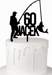 Topper na tort wędkarz wędka ryba + dowolne imię wiek liczba