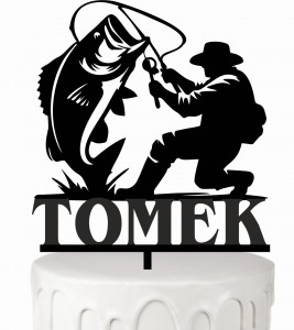Topper na tort wędkarz wędka ryba + dowolne imię