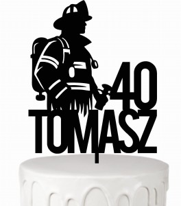 Topper na tort strażak + dowolne imię wiek liczba