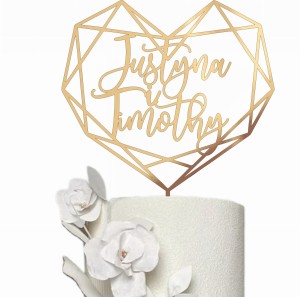 Topper na tort ślubny geometryczne serce + dowolne imiona