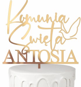 Topper Komunia Święta gołębica + dowolne imię