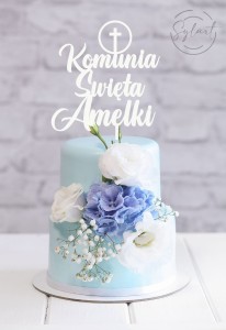 Topper Komunia Święta + dowolne imię krzyż